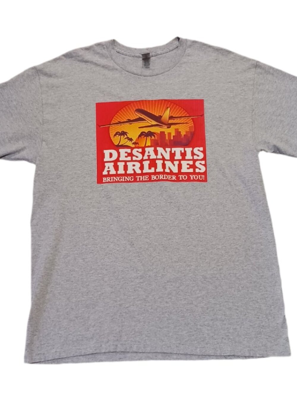 Desantis Airlines Mens Large T Shirt Gray "Bringing The Border To You"